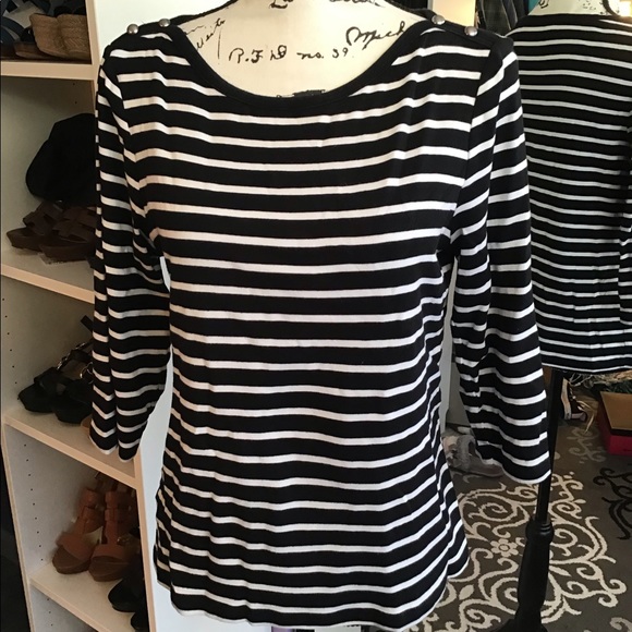 Chico’s Black and White Stripe Cotton Top Size 1 - Picture 1 of 4